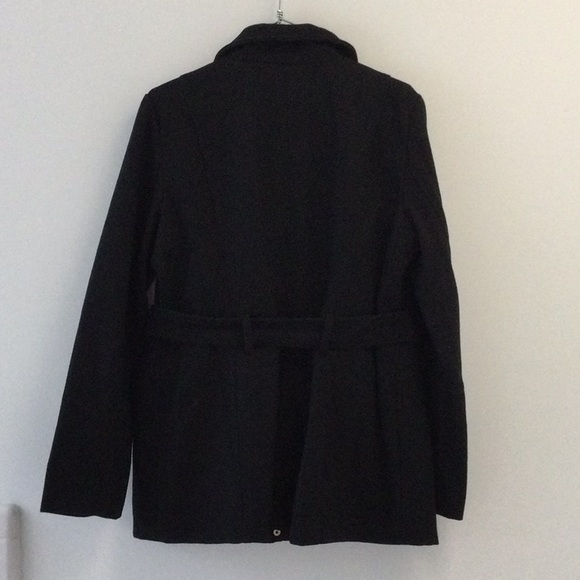 Guess Los Angeles Large Black Pea Coat w Belt - Picture 11 of 12